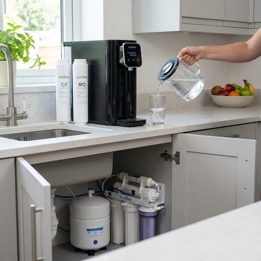 RO reverse osmosis water filter system providing clean purified drinking water at home
